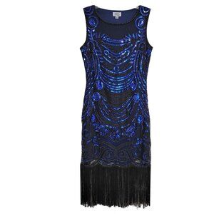 Uniquie Vintage Sequin Beaded Fringe Flapper Dress M/ 6-8